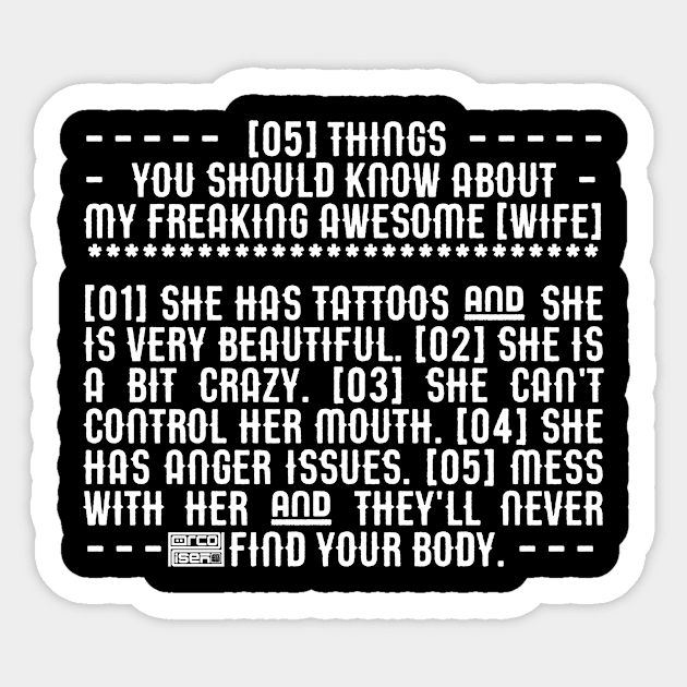 White 5 Things My Awesome Wife Pride Proud Husband Sticker by porcodiseno